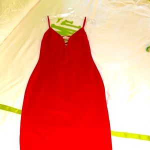 Bec and Bridge NWT Red v neck spaghetti, strap dress sz 2. Fully lined.